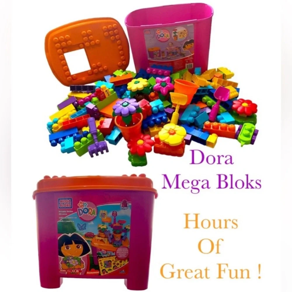 Dora Mega Blocks Tote Buildable Garden Large 140+ Pc Set Legos Y2K Vintage Toys